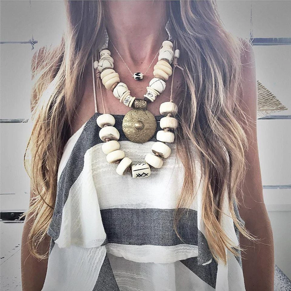 Twine + Twig B+W Collection Mid Brass Pendant Necklace | Batik Black 4 Twine + Twig B+W Collection Mid Brass Pendant Necklace | Batik Black