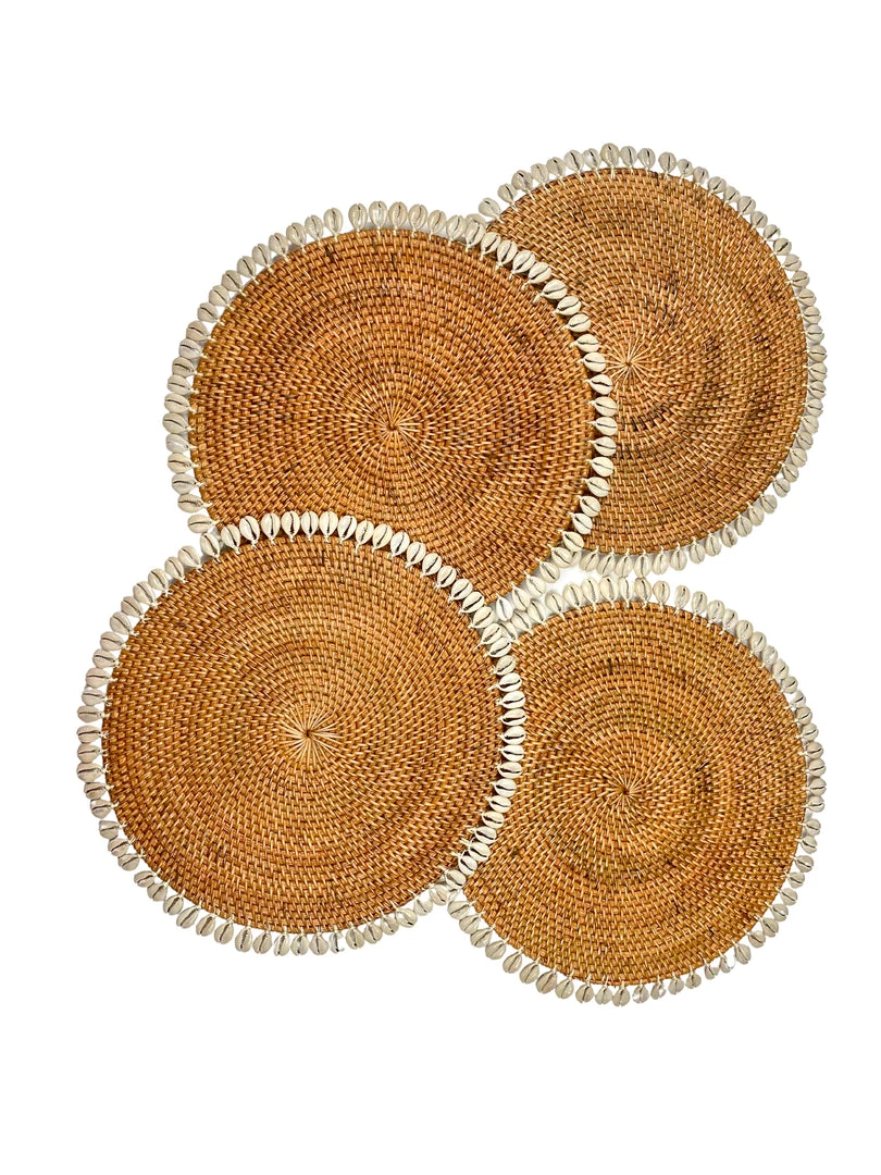 Twine + Twig Cowrie Collection Rattan Placemat With Cowrie Shell - Brown | Set Of 4 2 Twine + Twig Cowrie Collection Rattan Placemat With Cowrie Shell - Brown | Set Of 4