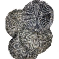 Twine + Twig Straw Raffia Placemats With Fringe - Black | Set Of 4