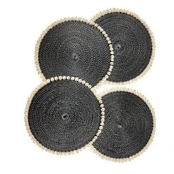 Twine + Twig Cowrie Collection Rattan Placemat With Cowrie Shell - Black | Set Of 4