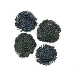 Twine + Twig Straw Grass Coasters With Fringe - Black | Set Of 4 Cowrie Collection