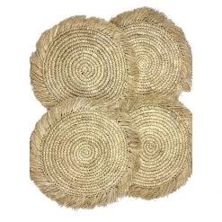 Twine + Twig Cowrie Collection Straw Raffia Placemats With Fringe - Natural | Set Of 4 5 Twine + Twig Cowrie Collection Straw Raffia Placemats With Fringe - Natural | Set Of 4