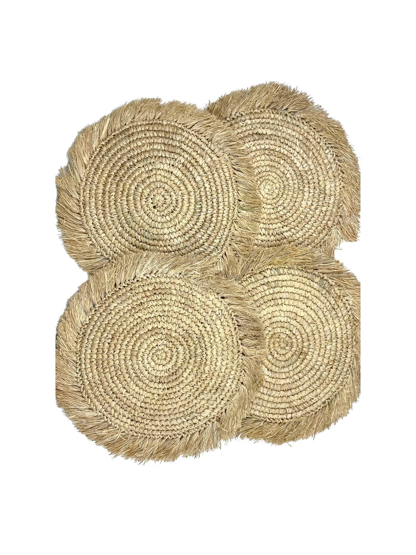 Twine + Twig Cowrie Collection Straw Raffia Placemats With Fringe - Natural | Set Of 4 2 Twine + Twig Cowrie Collection Straw Raffia Placemats With Fringe - Natural | Set Of 4