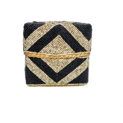 Twine + Twig Cowrie Collection Large Beaded Box | Black & Natural