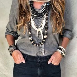 Twine + Twig Antler Slim Tip Necklace | B + W