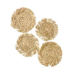 Twine + Twig Straw Grass Coasters With Fringe - Natural | Set Of 4