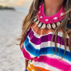 Twine + Twig Tropic Collection Cowrie Collar Necklace | Hot Pink
