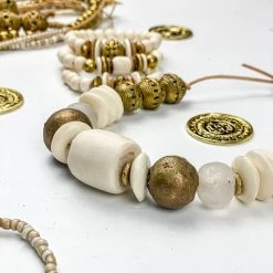 Twine + Twig Trio Stack Bracelet Set | White + Gold Bracelets