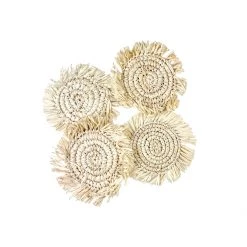 Twine + Twig Straw Grass Coasters With Fringe - White | Set Of 4