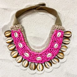 Twine + Twig Tropic Collection Cowrie Collar Necklace | Hot Pink