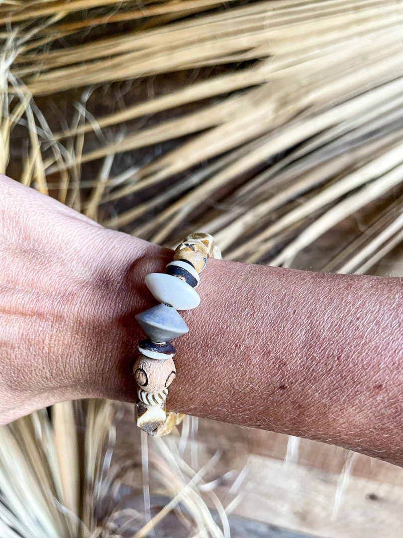 Twine + Twig Tribal Stack Bracelet | Brown Cowrie Collection 2 Twine + Twig Tribal Stack Bracelet | Brown Cowrie Collection
