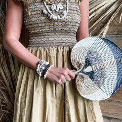 Twine + Twig Cowrie Collection Woven Straw Hand Fan | Natural Brown Black