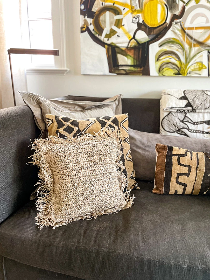 Twine + Twig Lumbar Straw Raffia Pillow Cover Cowrie Collection 5 Twine + Twig Lumbar Straw Raffia Pillow Cover Cowrie Collection