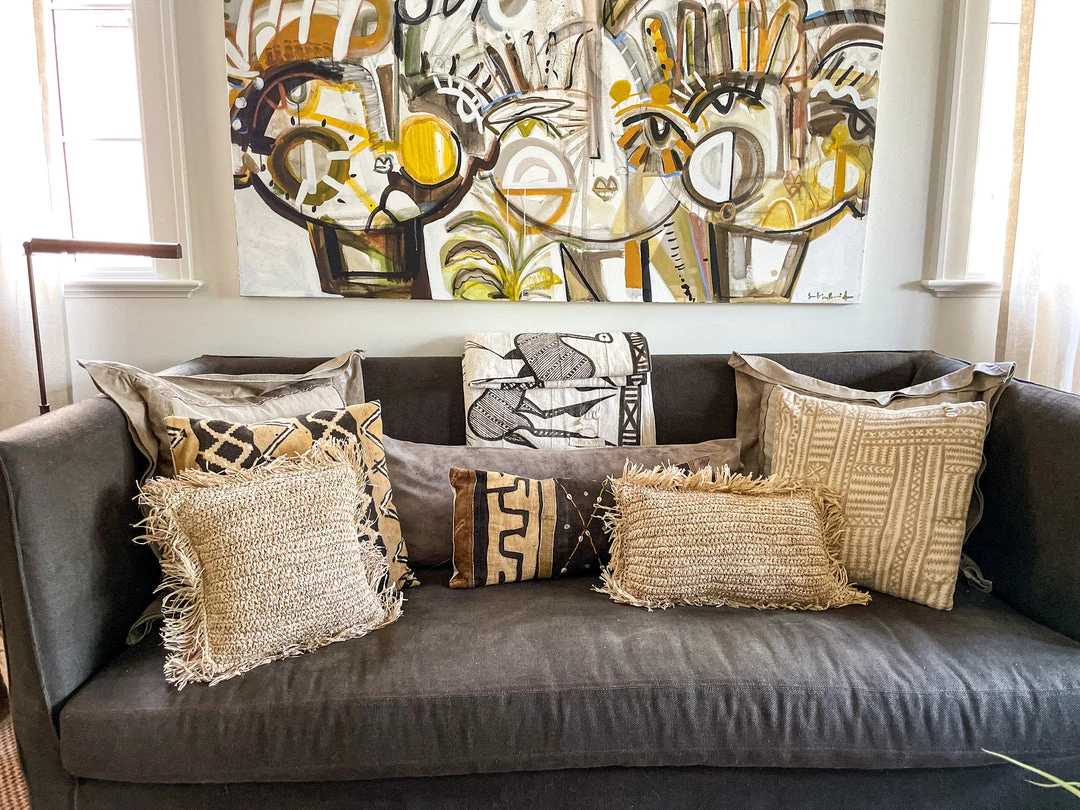 Twine + Twig Square Straw Raffia Pillow Cover Cowrie Collection 4 Twine + Twig Square Straw Raffia Pillow Cover Cowrie Collection