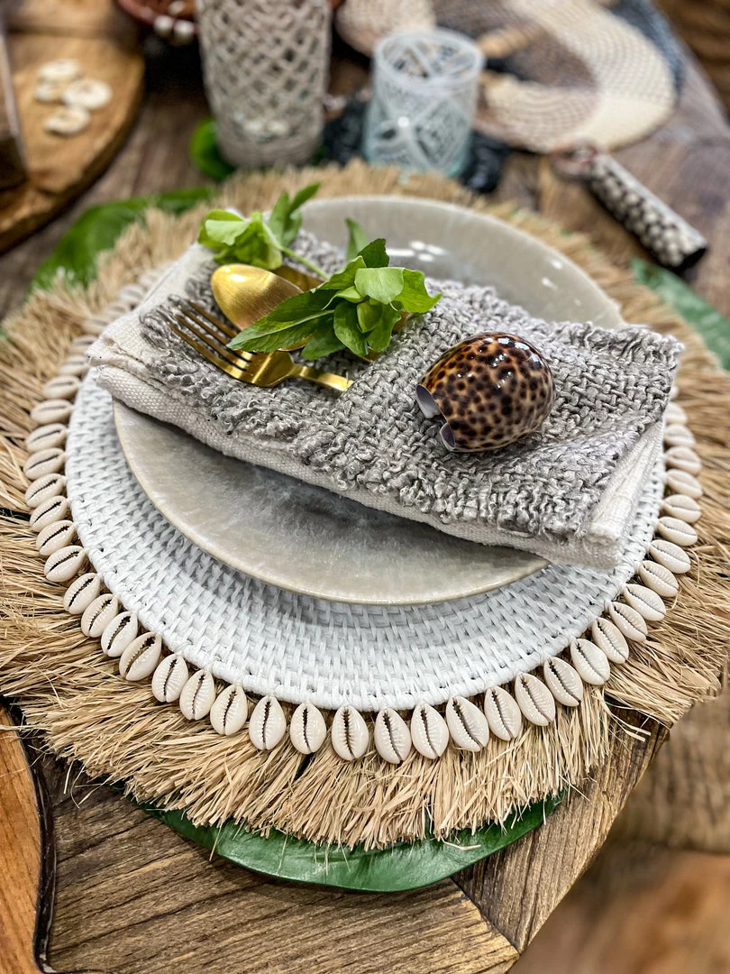 Twine + Twig Cowrie Collection Rattan Placemat With Cowrie Shell - White | Set Of 4 3 Twine + Twig Cowrie Collection Rattan Placemat With Cowrie Shell - White | Set Of 4