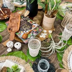 Twine + Twig Straw Grass Coasters With Fringe - Black | Set Of 4 Cowrie Collection