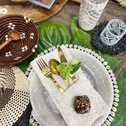 Twine + Twig Cowrie Collection Cutlery Holder Cream | Set Of 4