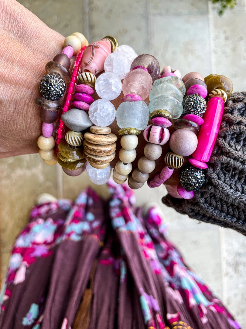 Twine & Twig Intricate Stack Bracelet | Pink + Pavé Pink + Pavé Collection 3 Twine & Twig Intricate Stack Bracelet | Pink + Pavé Pink + Pavé Collection