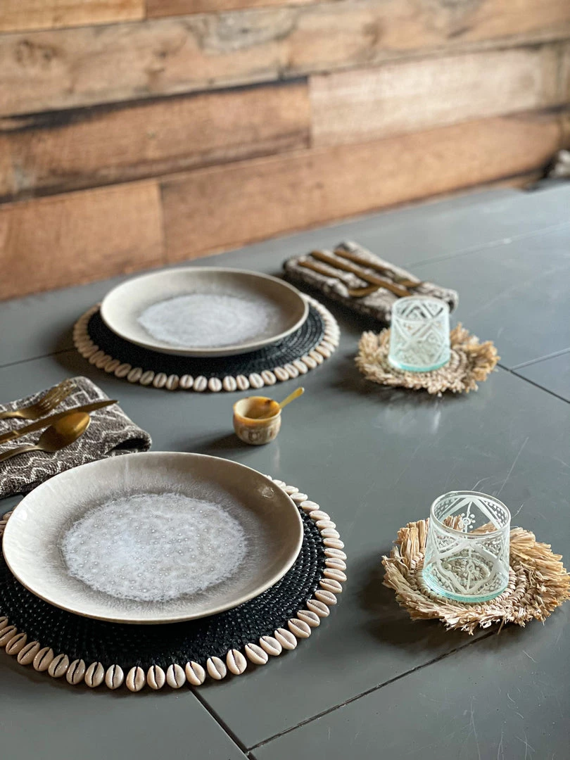 Twine + Twig Straw Grass Coasters With Fringe - White | Set Of 4 7 Twine + Twig Straw Grass Coasters With Fringe - White | Set Of 4