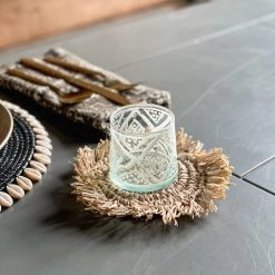 Twine + Twig Straw Grass Coasters With Fringe - Natural | Set Of 4