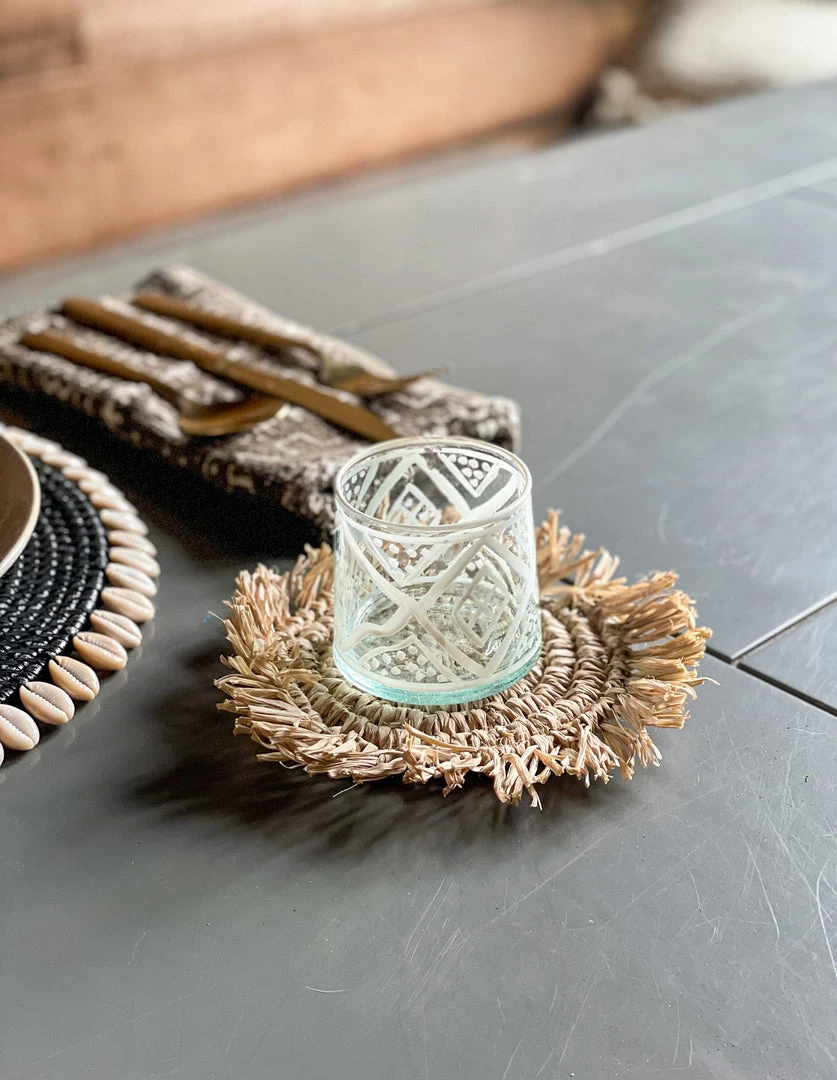 Twine + Twig Straw Grass Coasters With Fringe - White | Set Of 4 6 Twine + Twig Straw Grass Coasters With Fringe - White | Set Of 4