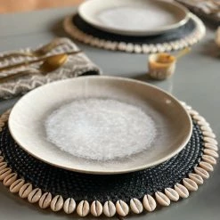 Twine + Twig Cowrie Collection Rattan Placemat With Cowrie Shell - Black | Set Of 4