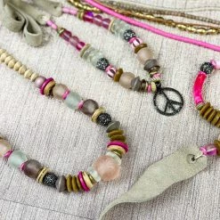 Twine & Twig Slim Peace Pendant Necklace | Pink + Pavé Pink + Pavé Collection