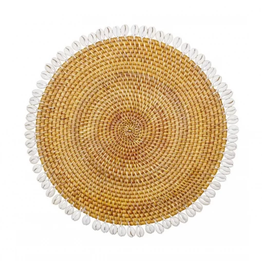 Twine + Twig Cowrie Collection Rattan Placemat With Cowrie Shell - Brown | Set Of 4