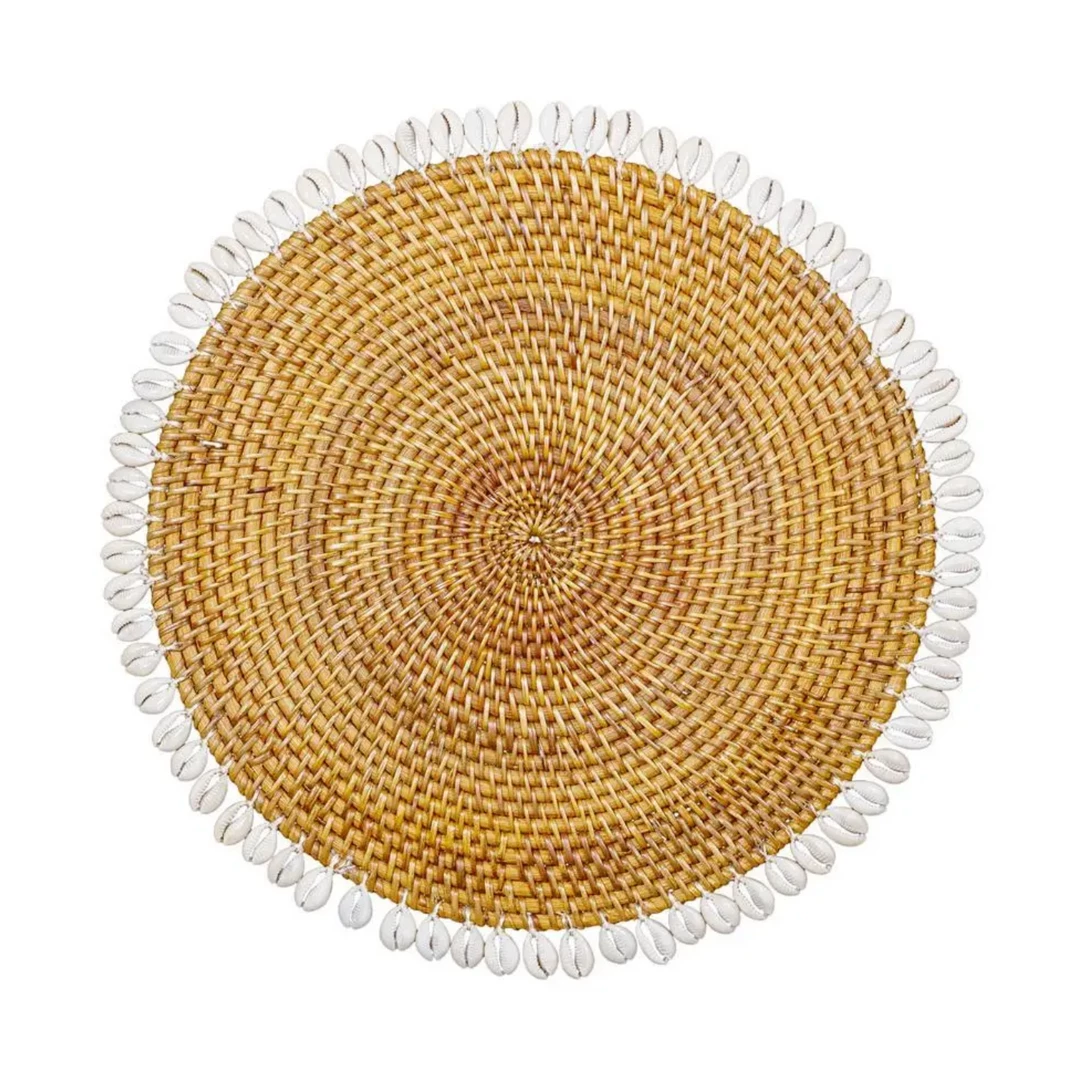 Twine + Twig Cowrie Collection Rattan Placemat With Cowrie Shell - Brown | Set Of 4 1 Twine + Twig Cowrie Collection Rattan Placemat With Cowrie Shell - Brown | Set Of 4