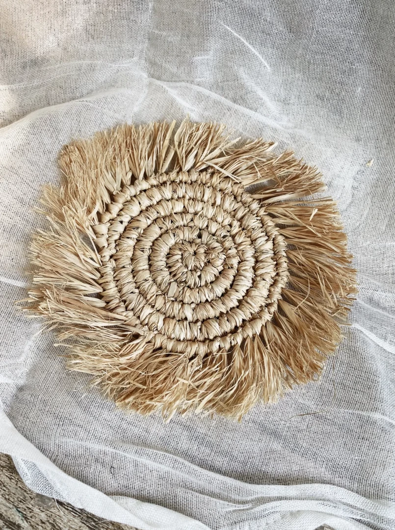 Twine + Twig Straw Grass Coasters With Fringe - White | Set Of 4 5 Twine + Twig Straw Grass Coasters With Fringe - White | Set Of 4