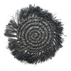 Twine + Twig Straw Grass Coasters With Fringe - Black | Set Of 4 Cowrie Collection