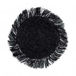 Twine + Twig Straw Raffia Placemats With Fringe - Black | Set Of 4