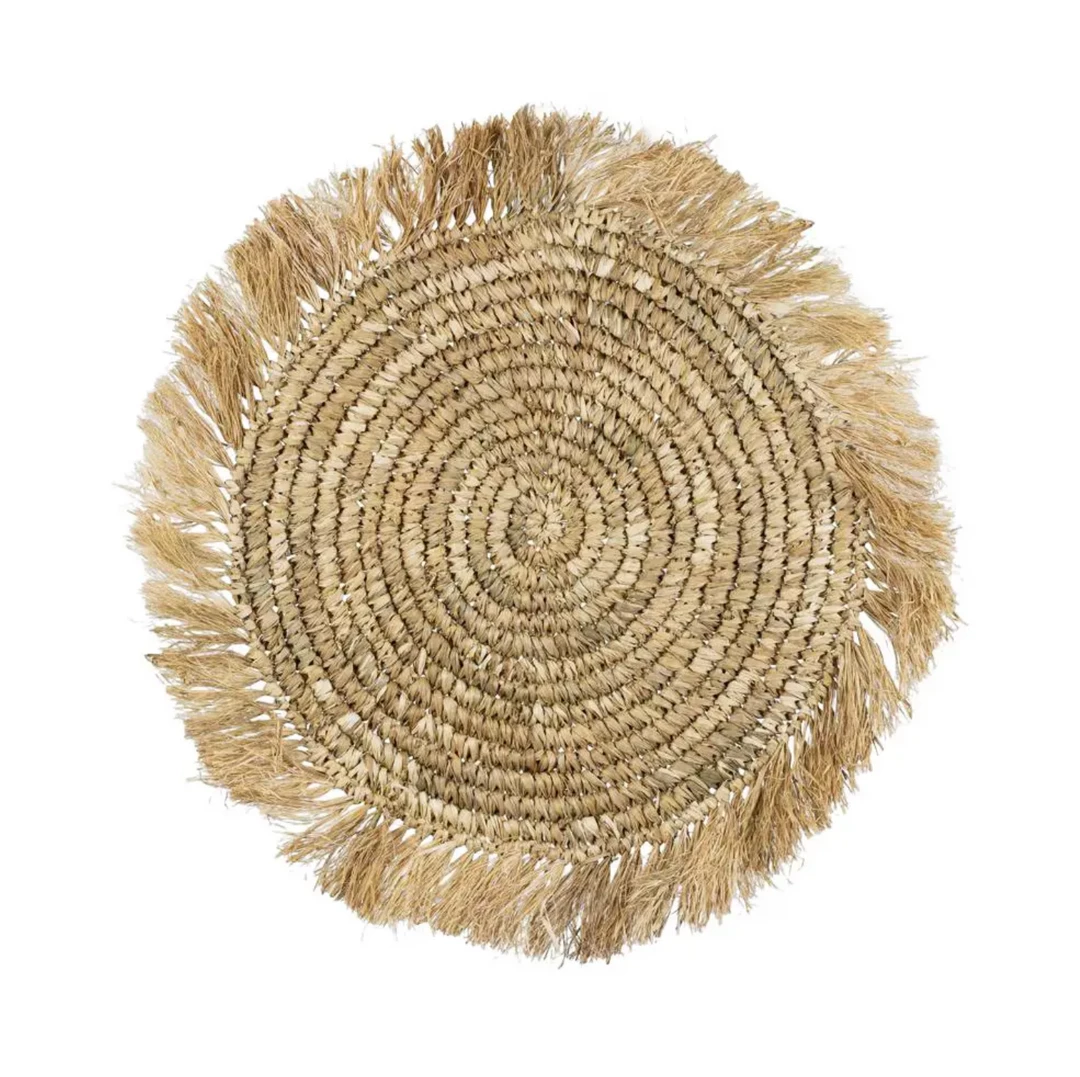 Twine + Twig Cowrie Collection Straw Raffia Placemats With Fringe - Natural | Set Of 4 1 Twine + Twig Cowrie Collection Straw Raffia Placemats With Fringe - Natural | Set Of 4