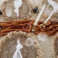 Twine + Twig Cowrie Collection Straw Raffia Placemats With Fringe - Natural | Set Of 4 6 Twine + Twig Cowrie Collection Straw Raffia Placemats With Fringe - Natural | Set Of 4