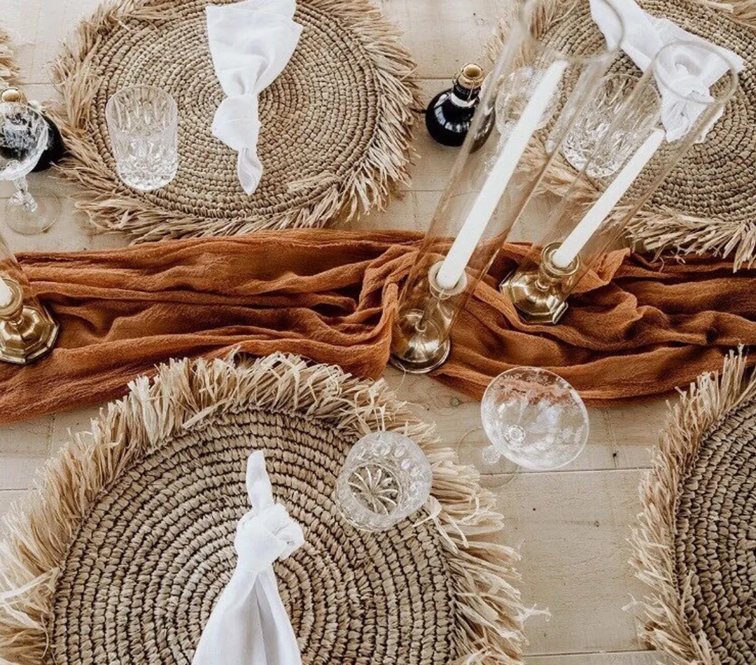Twine + Twig Cowrie Collection Straw Raffia Placemats With Fringe - Natural | Set Of 4 3 Twine + Twig Cowrie Collection Straw Raffia Placemats With Fringe - Natural | Set Of 4