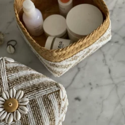 Twine + Twig Cowrie Collection Large Beaded Box | Black & Natural