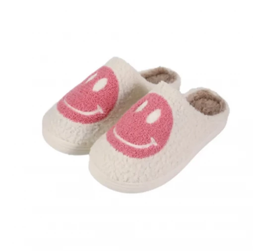 Twine + Twig Smiley Face Fluffy Slippers | Pink