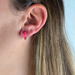 Twine + Twig Chain Collection Huggie Hoop Earrings | Pink