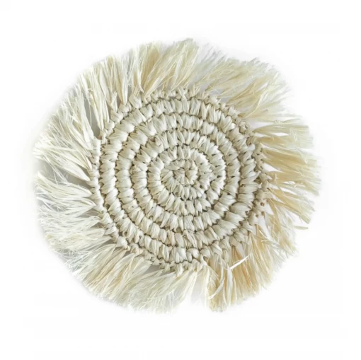 Twine + Twig Straw Grass Coasters With Fringe - White | Set Of 4