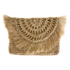 Twine + Twig Straw Grass Fringe Raffia Clutch