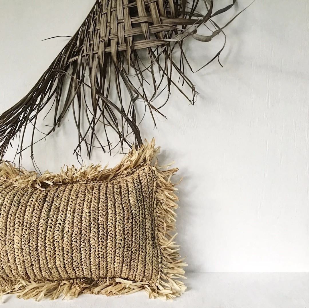 Twine + Twig Lumbar Straw Raffia Pillow Cover Cowrie Collection 3 Twine + Twig Lumbar Straw Raffia Pillow Cover Cowrie Collection