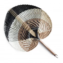 Twine + Twig Cowrie Collection Woven Straw Hand Fan | Natural Brown Black