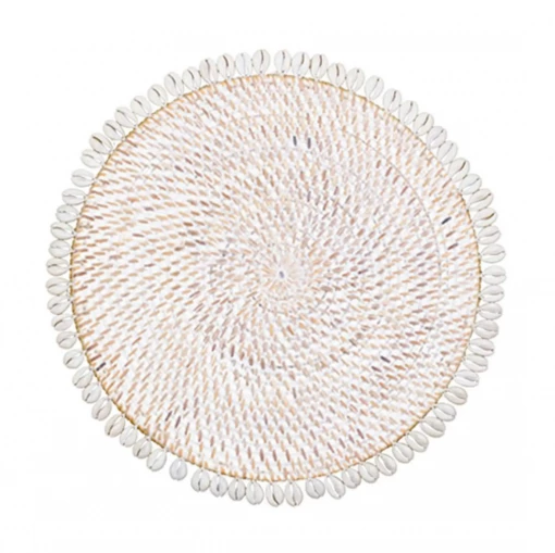 Twine + Twig Cowrie Collection Rattan Placemat With Cowrie Shell - White | Set Of 4