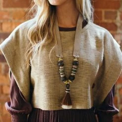 Twine + Twig Triple Tassel Horse Hair Necklace | Mist Batik