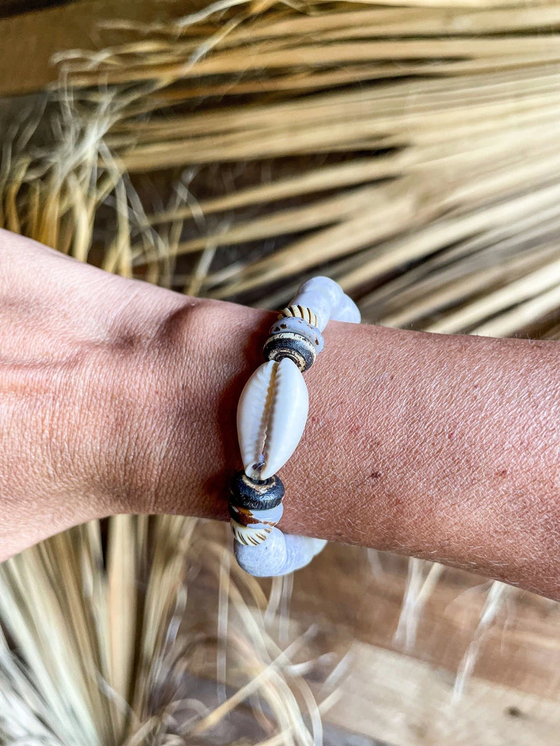 Twine + Twig Cowrie Tribal Stack Bracelet | Light Gray Cowrie Collection 2 Twine + Twig Cowrie Tribal Stack Bracelet | Light Gray Cowrie Collection