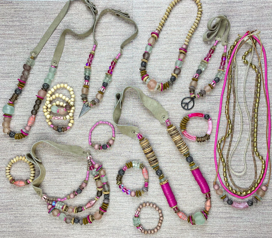 Twine & Twig Tribal Stack Bracelet | Pink + Pavé Pink + Pavé Collection 6 Twine & Twig Tribal Stack Bracelet | Pink + Pavé Pink + Pavé Collection