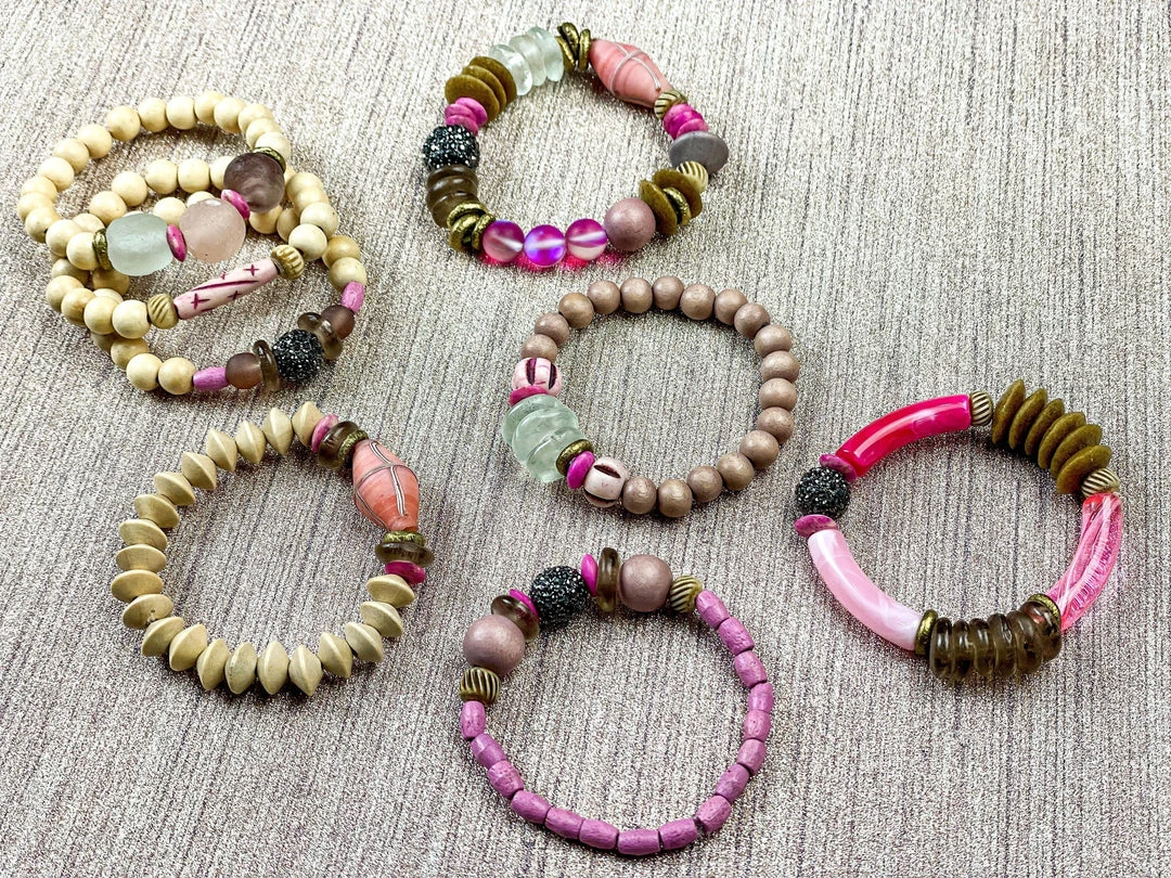 Twine & Twig Tribal Stack Bracelet | Pink + Pavé Pink + Pavé Collection 7 Twine & Twig Tribal Stack Bracelet | Pink + Pavé Pink + Pavé Collection