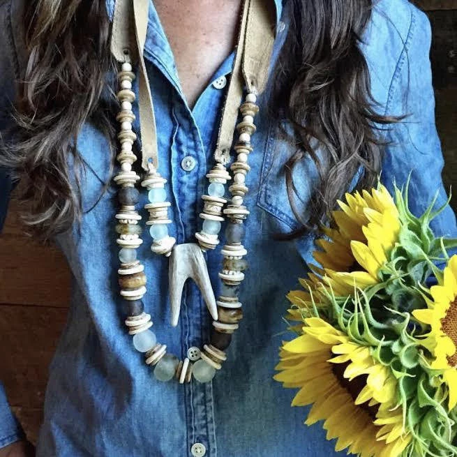 Twine + Twig Tones Collection Antler Slim Tip Necklace | Mist 2 Twine + Twig Tones Collection Antler Slim Tip Necklace | Mist