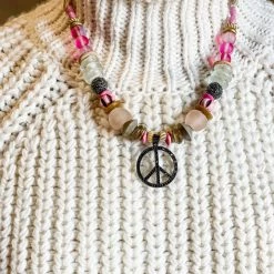 Twine & Twig Slim Peace Pendant Necklace | Pink + Pavé Pink + Pavé Collection